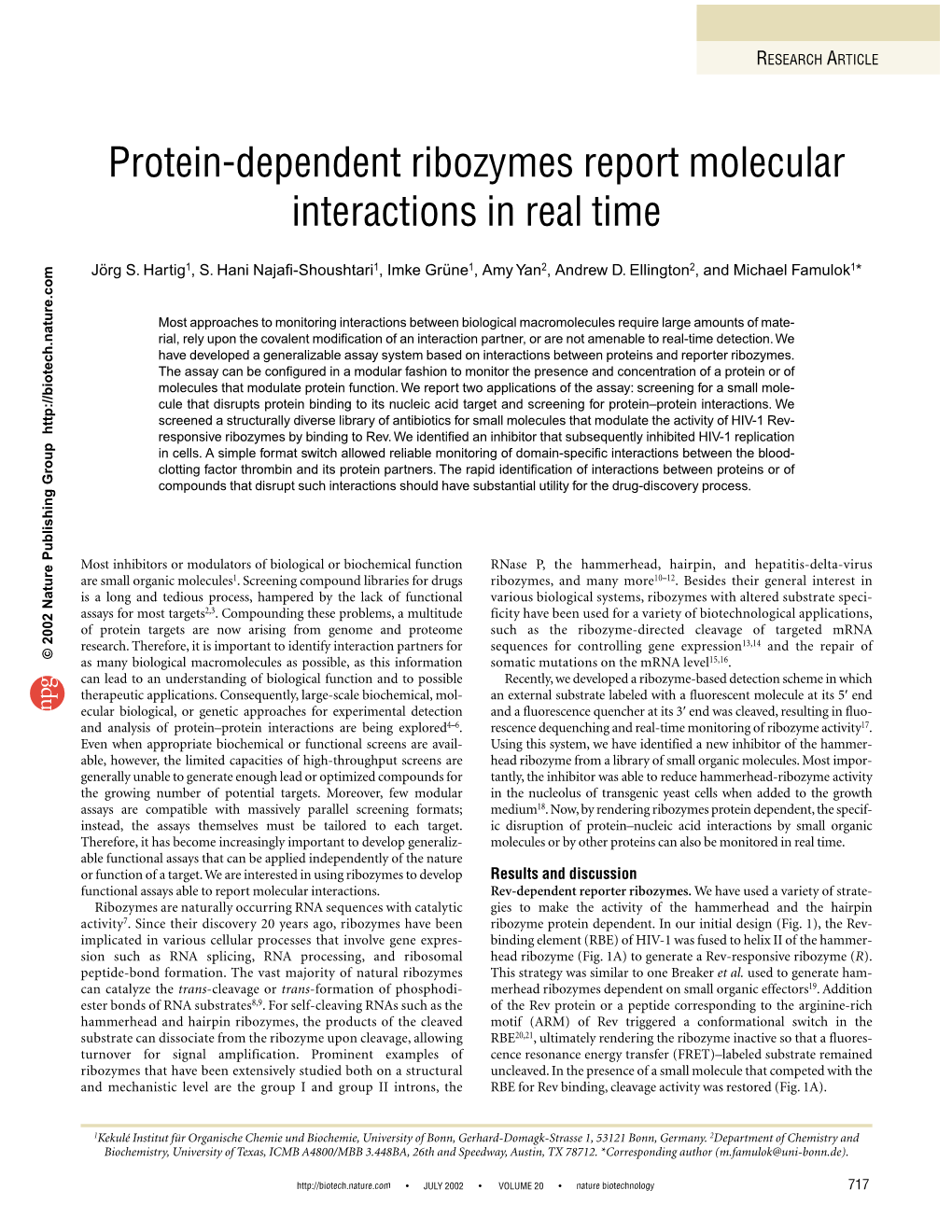 Protein-Dependent Ribozymes Report Molecular Interactions in Real Time