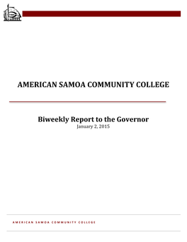 Biweekly Report to the Governor January 2, 2015