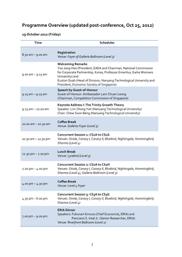 Programme Overview (Updated Post-Conference, Oct 25, 2012)