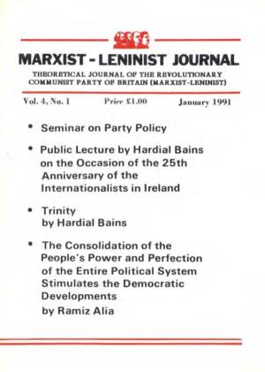 Marxist-Leninist Journal, Vol. 4, No. 1, January 1991