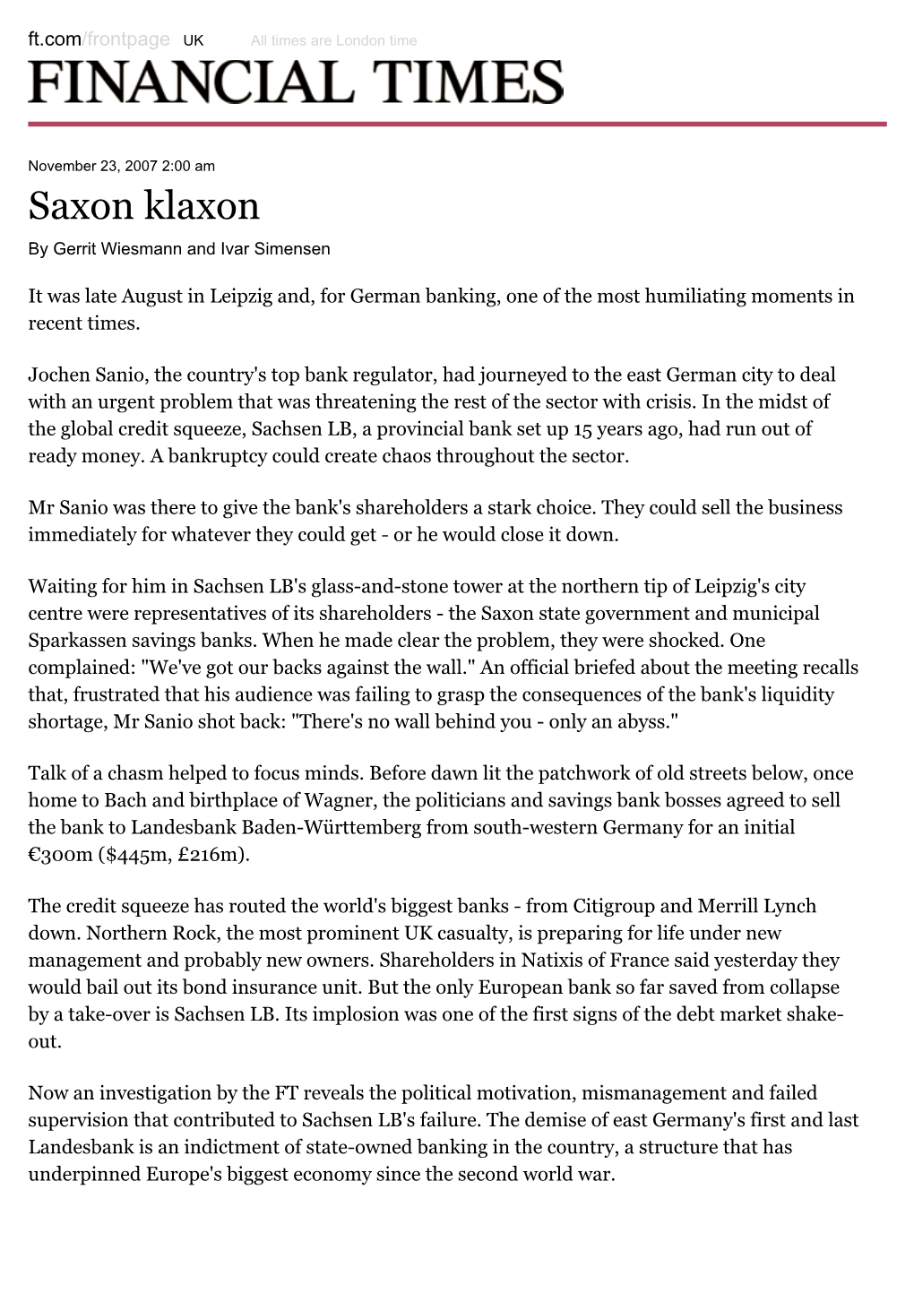 Saxon Klaxon by Gerrit Wiesmann and Ivar Simensen