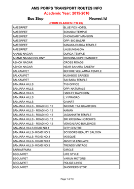 AMS PORPS TRANSPORT ROUTES INFO Academic Year: 2015-2016