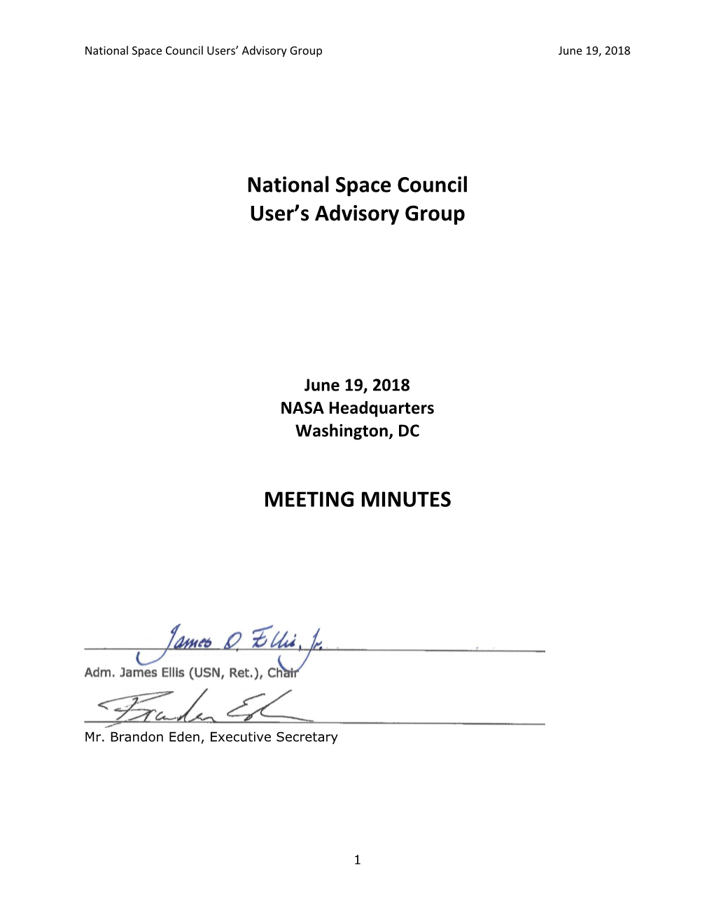 National Space Council User's Advisory Group