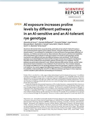 Al Exposure Increases Proline Levels by Different Pathways in An