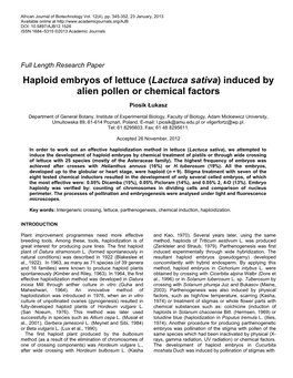 Haploid Embryos of Lettuce (Lactuca Sativa) Induced by Alien Pollen Or Chemical Factors