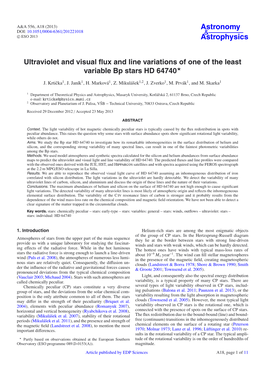 Ultraviolet and Visual Flux and Line Variations of One of the Least Variable Bp Stars HD 64740⋆