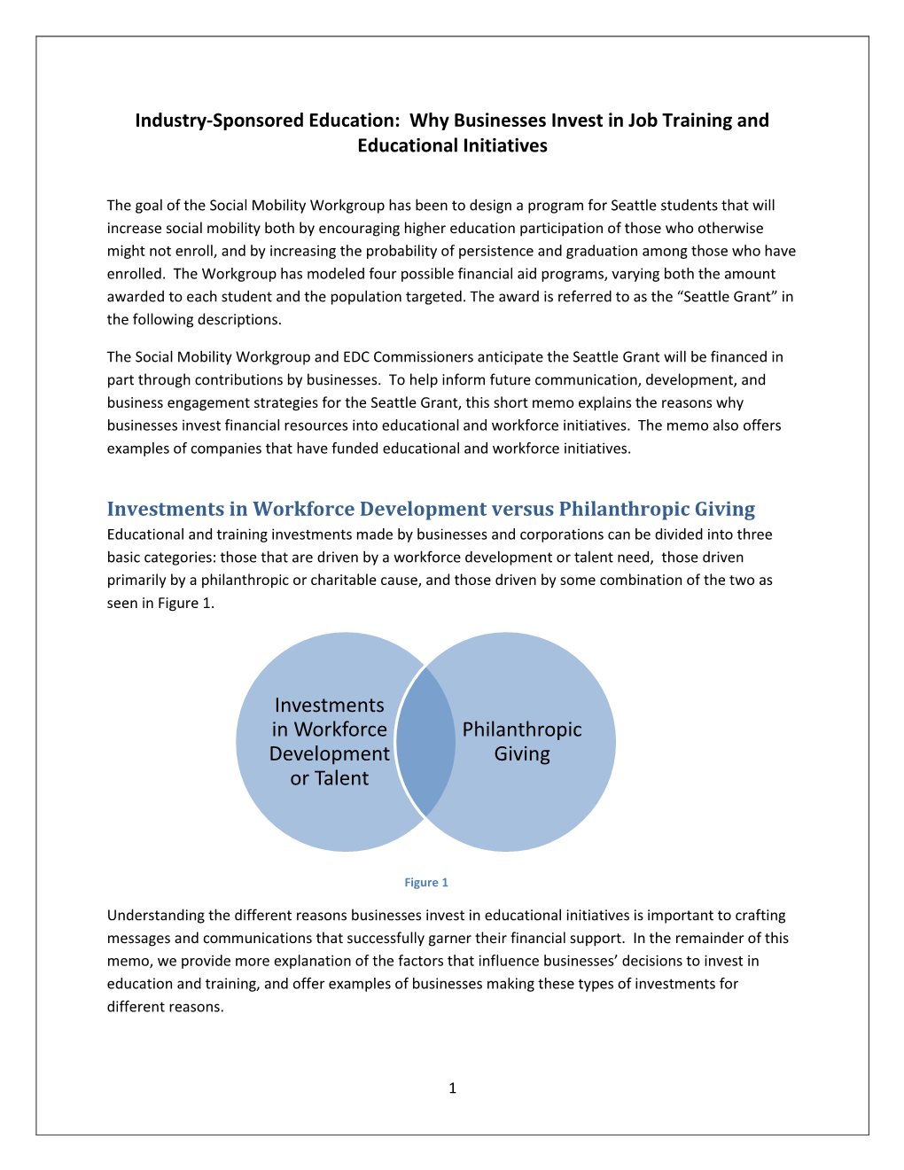 Investments in Workforce Development Or Talent