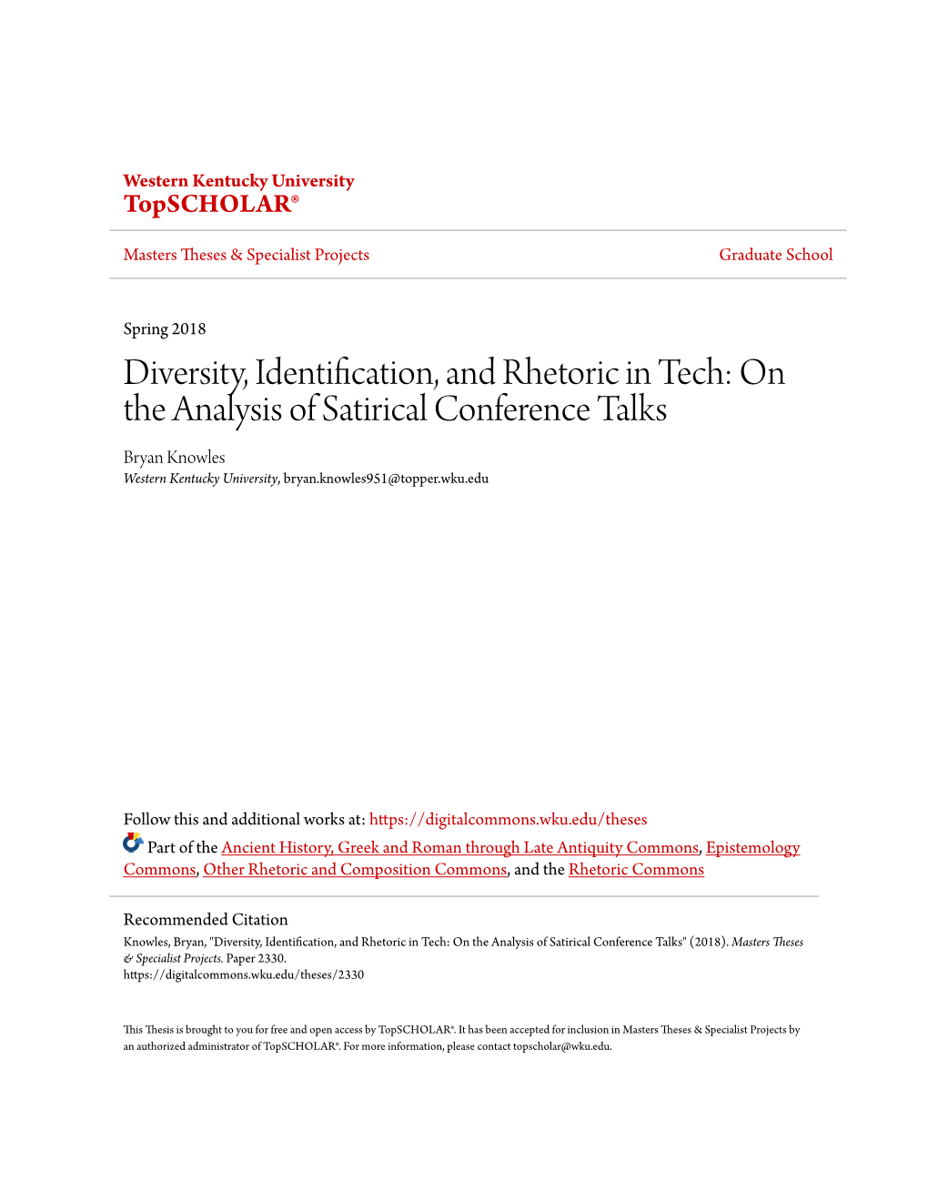 Diversity, Identification, and Rhetoric in Tech: on the Analysis of Satirical Conference Talks