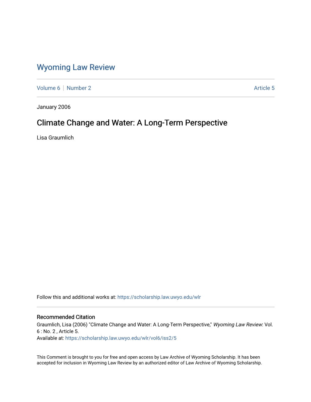 Climate Change and Water: a Long-Term Perspective