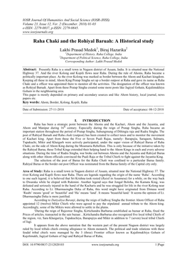 Raha Chaki and the Rohiyal Baruah: a Historical Study