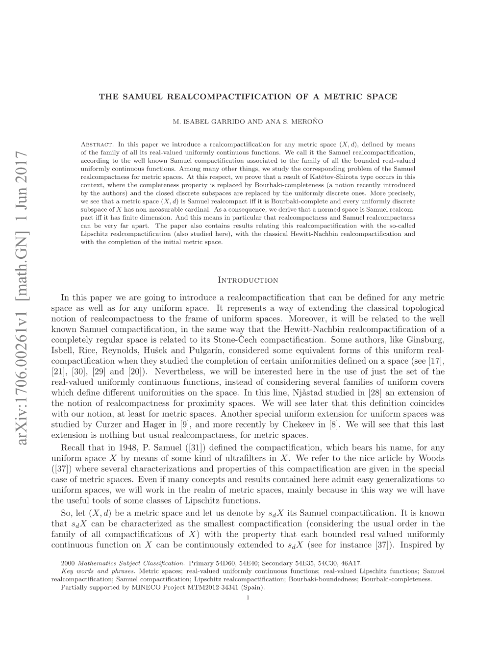 THE SAMUEL REALCOMPACTIFICATION of a METRIC SPACE 3 Vector Sublattice Formed by the Bounded Functions In