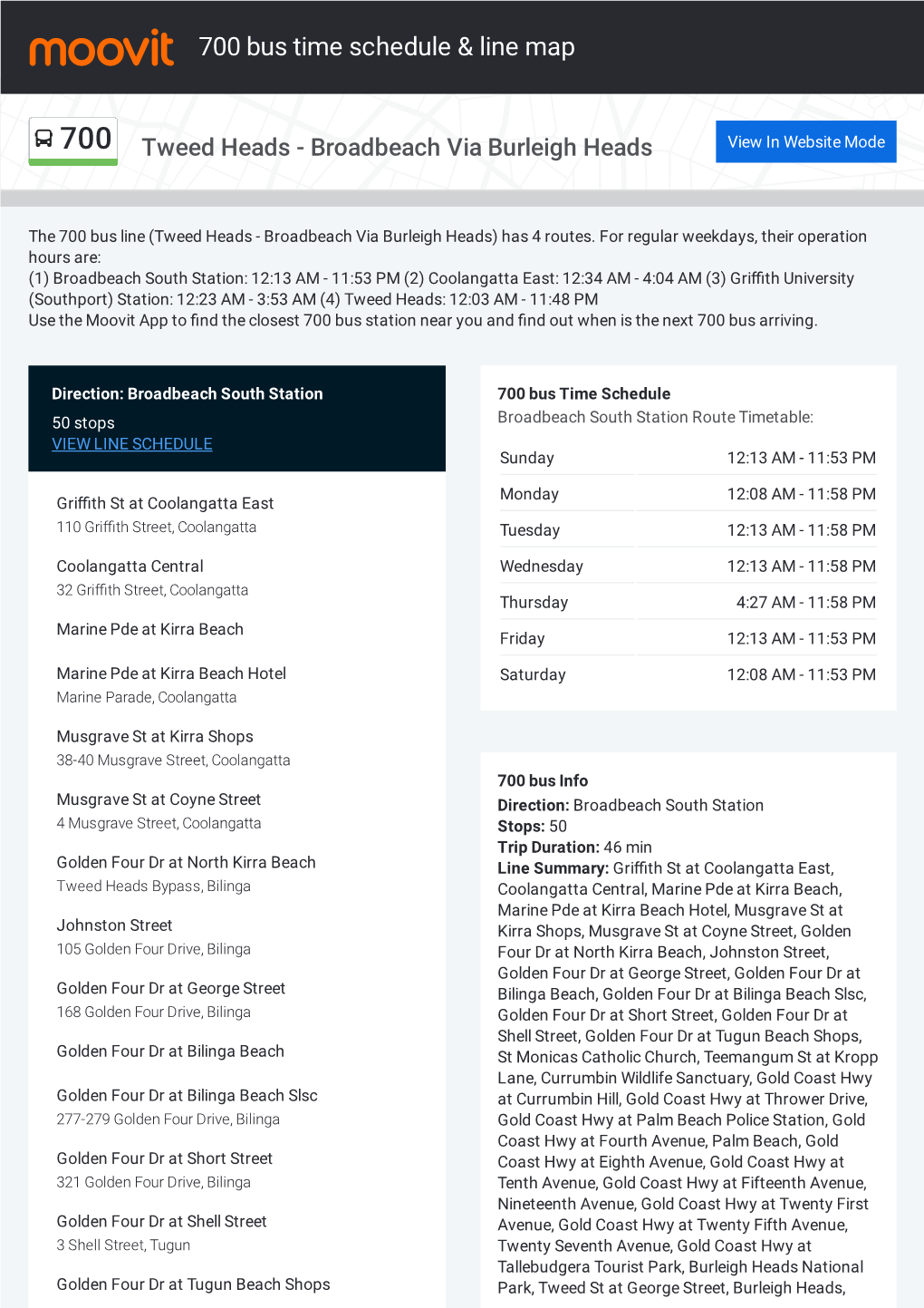 700 Bus Time Schedule & Line Route