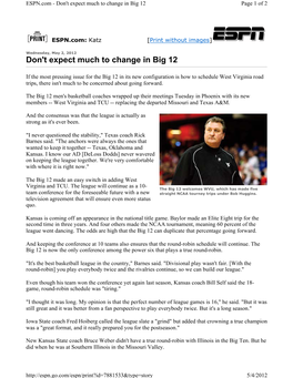 Don't Expect Much to Change in Big 12 Page 1 of 2