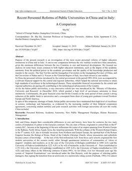 Recent Personnel Reforms of Public Universities in China and in Italy: a Comparison