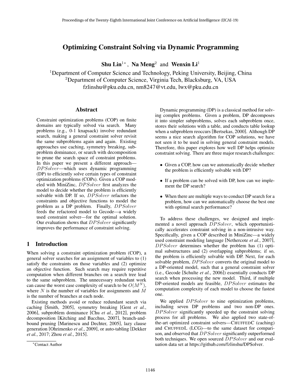 Optimizing Constraint Solving Via Dynamic Programming