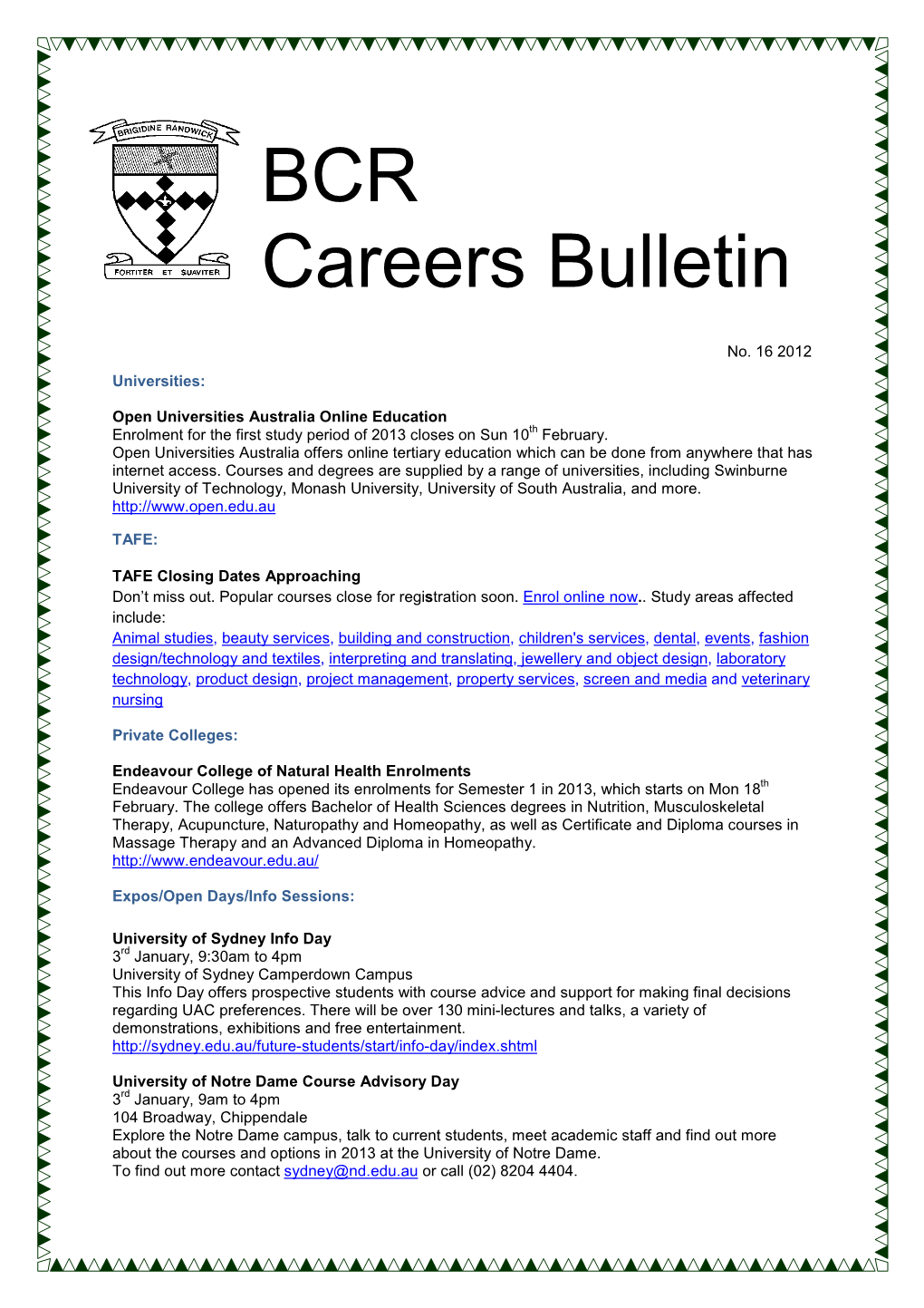 BCR Careers Bulletin