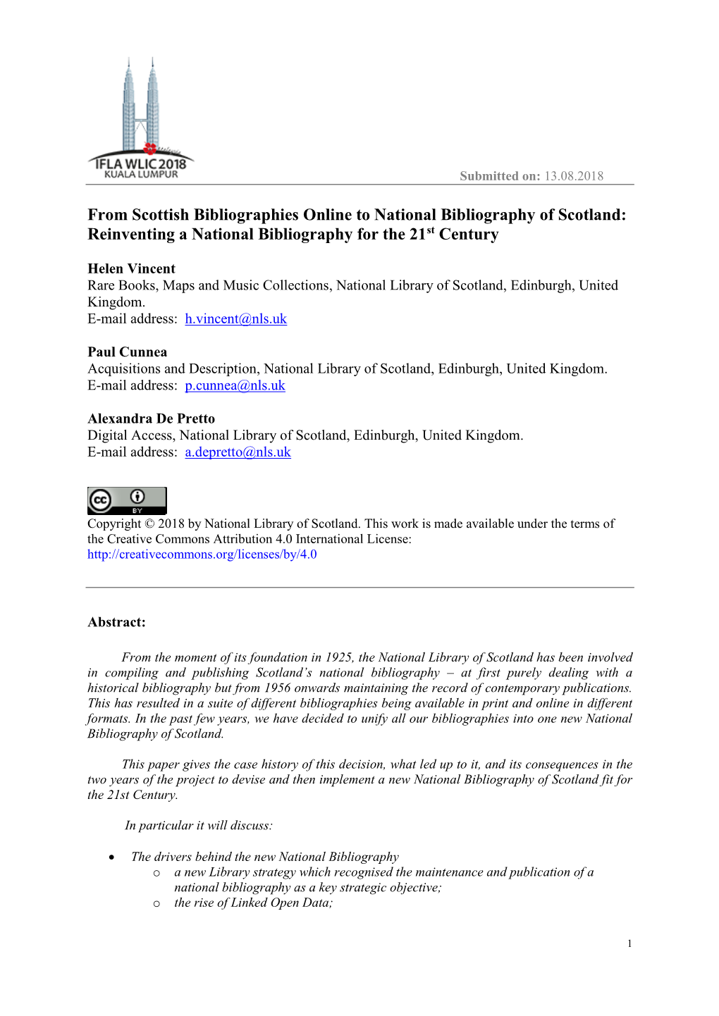 From Scottish Bibliographies Online to National Bibliography of Scotland: Reinventing a National Bibliography for the 21St Century