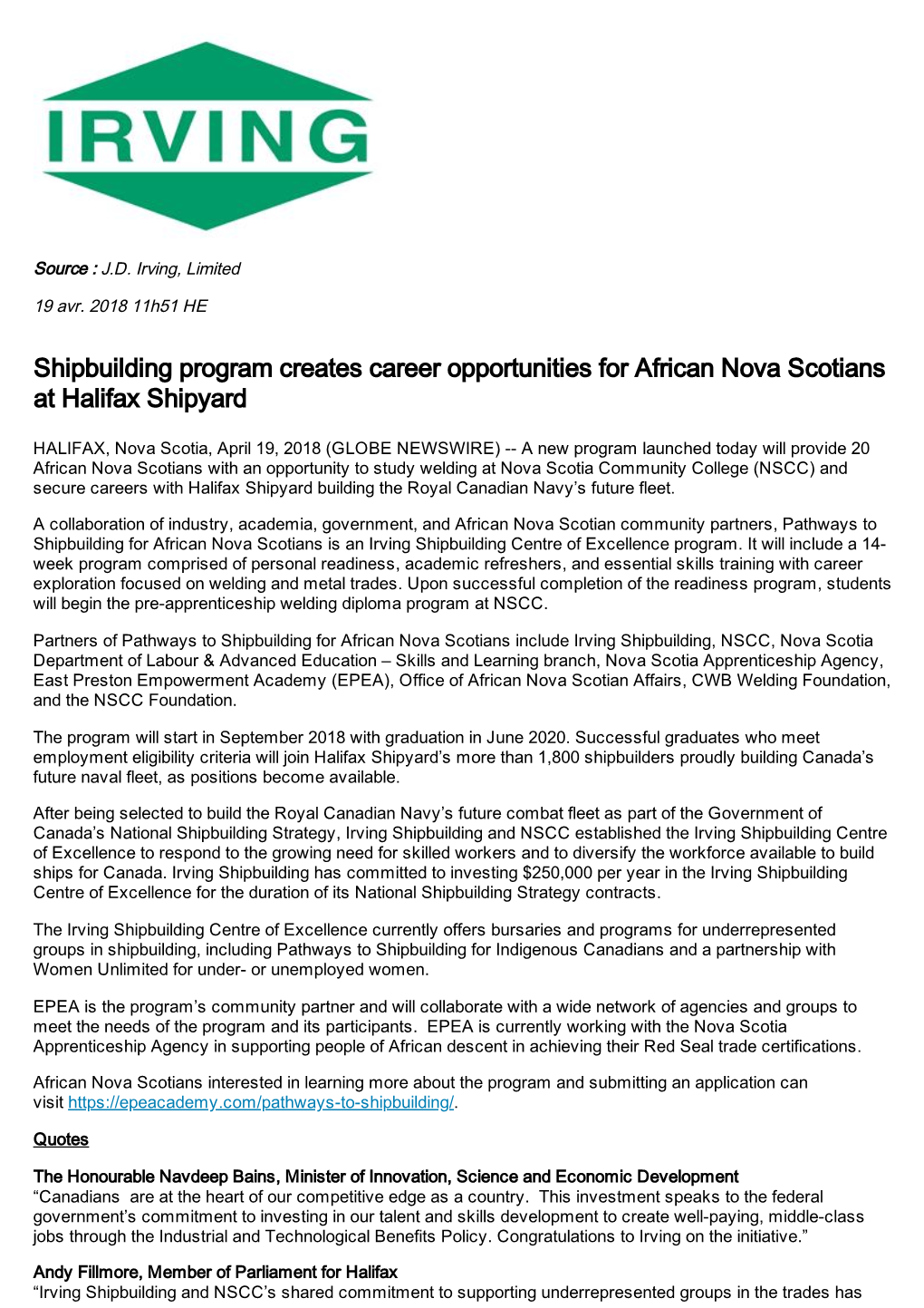 Shipbuilding Program Creates Career Opportunities for African Nova Scotians at Halifax Shipyard