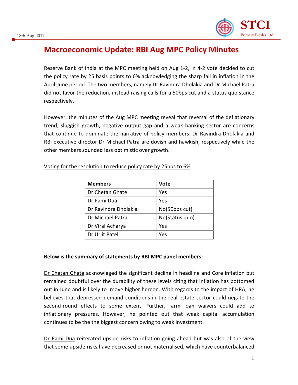Macroeconomic Update: RBI Aug MPC Policy Minutes