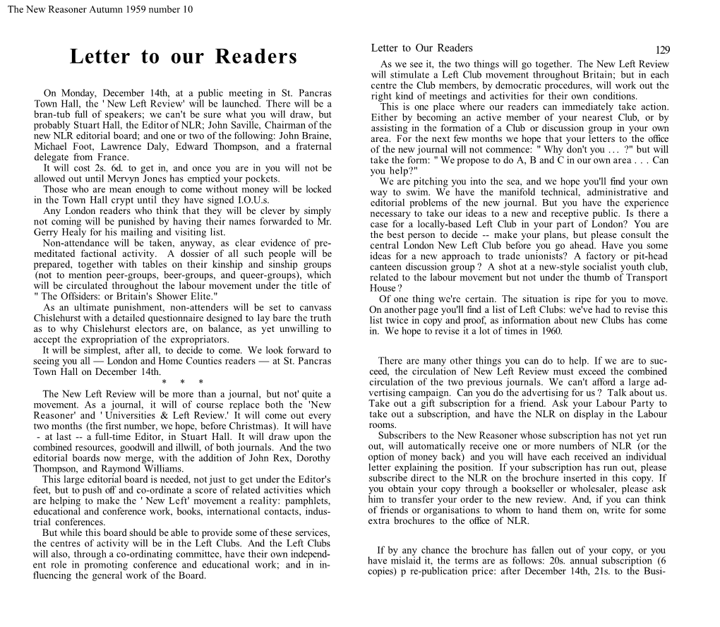 Letter to Our Readers 129 Letter to Our Readers As We See It, the Two Things Will Go Together