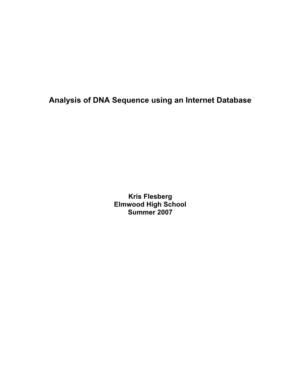 Analysis of DNA Sequence Using an Internet Database