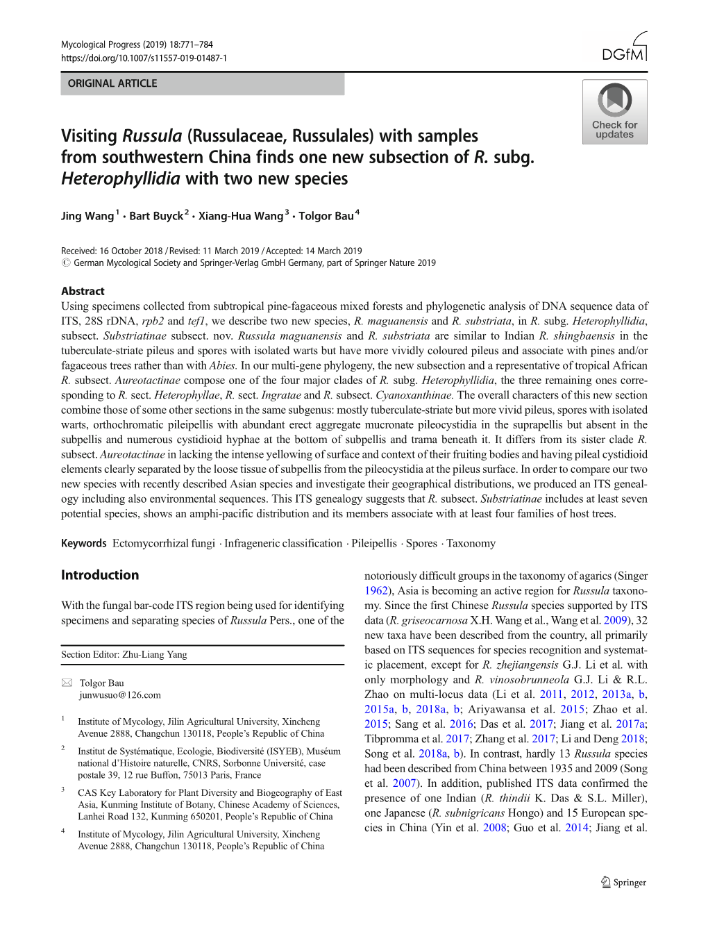 Visiting Russula (Russulaceae, Russulales) with Samples from Southwestern China Finds One New Subsection of R