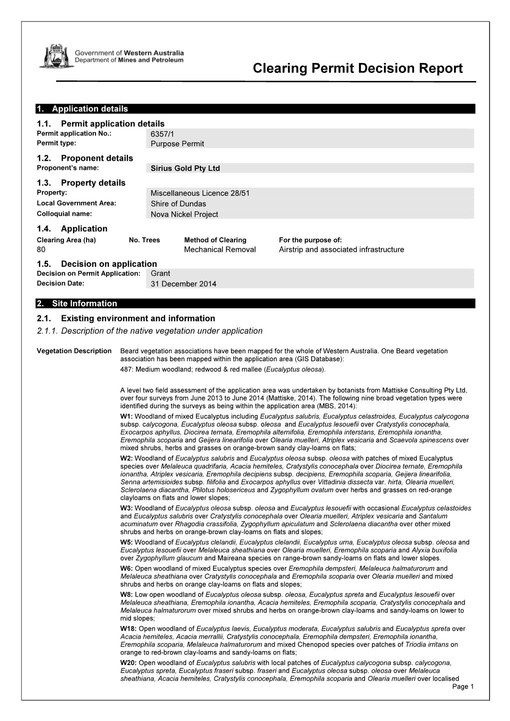 Clearing Permit Decision Report