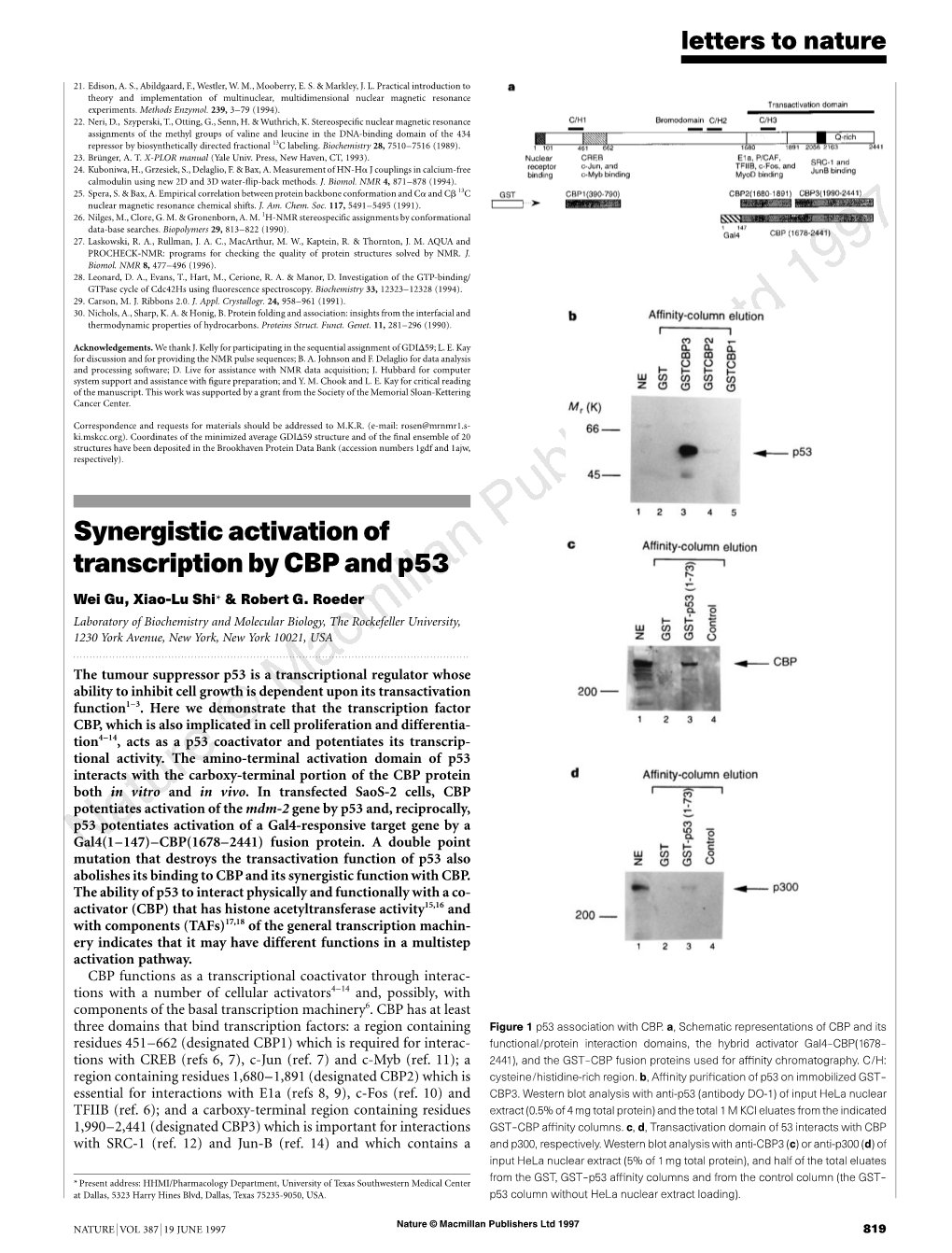 Synergistic Activation of Transcription by CBP and P53