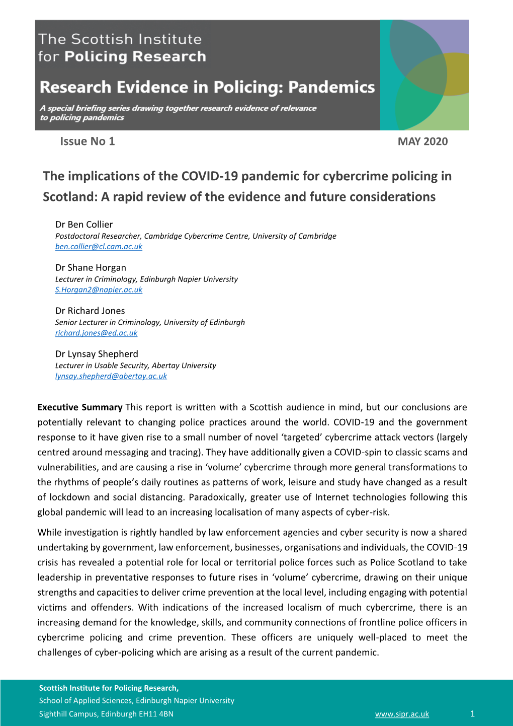 The Implications of the COVID-19 Pandemic for Cybercrime Policing in Scotland: a Rapid Review of the Evidence and Future Considerations