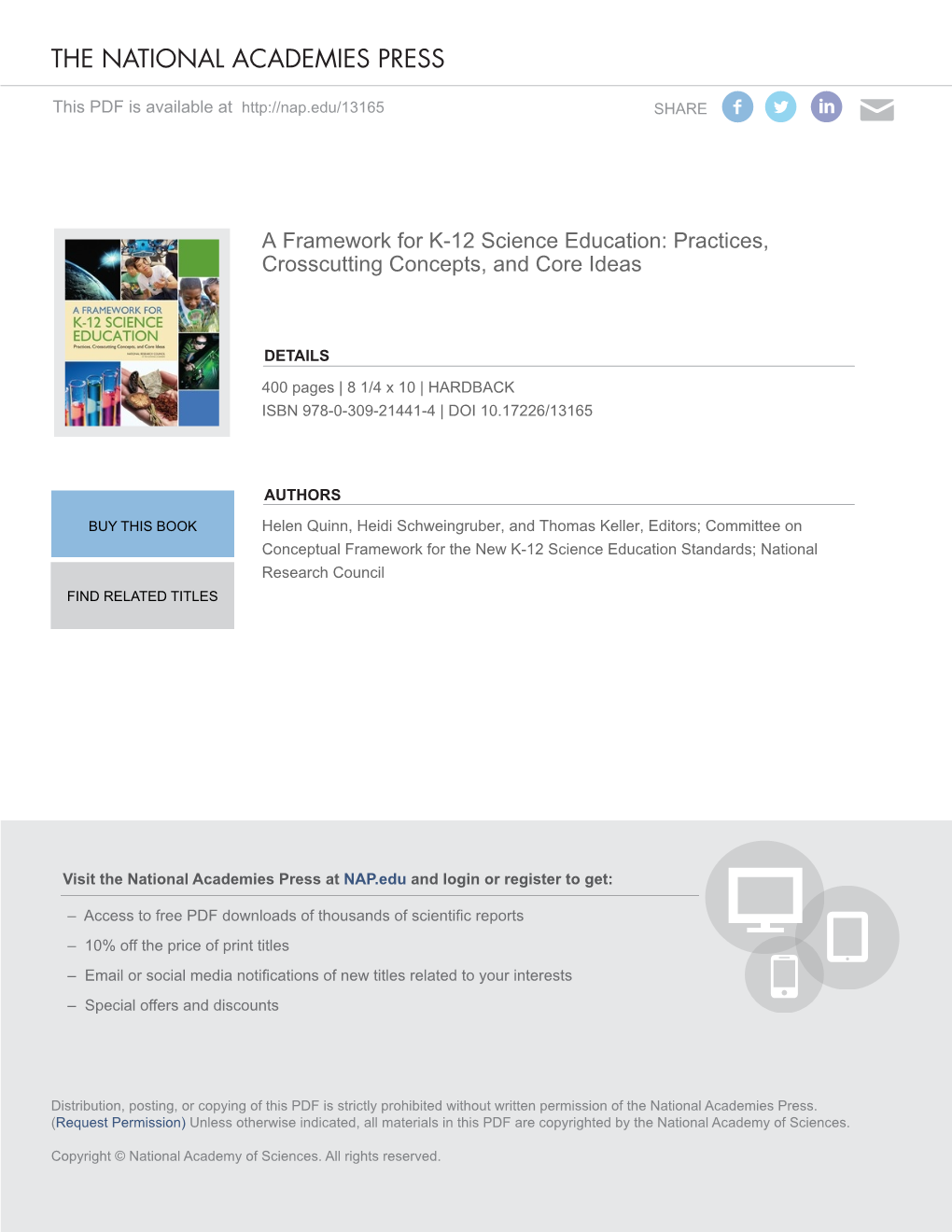 A Framework for K-12 Science Education: Practices, Crosscutting Concepts, and Core Ideas