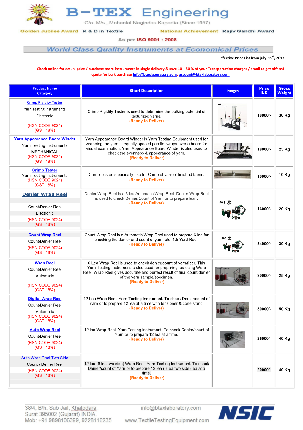 Price List INR 15 07 2017