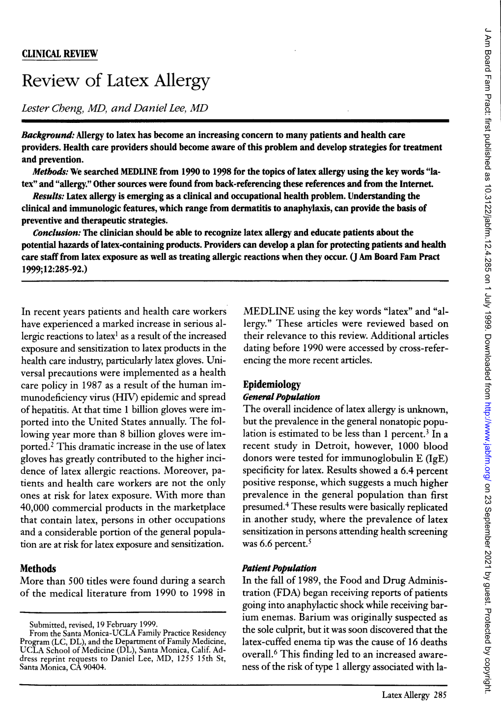 Review of Latex Allergy