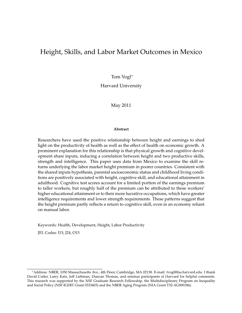 Height, Skills, and Labor Market Outcomes in Mexico