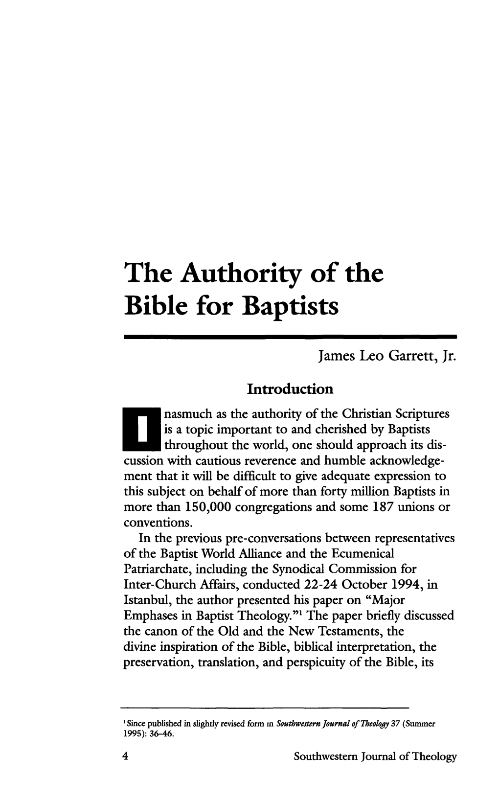 The Authority of the Bible for Baptists