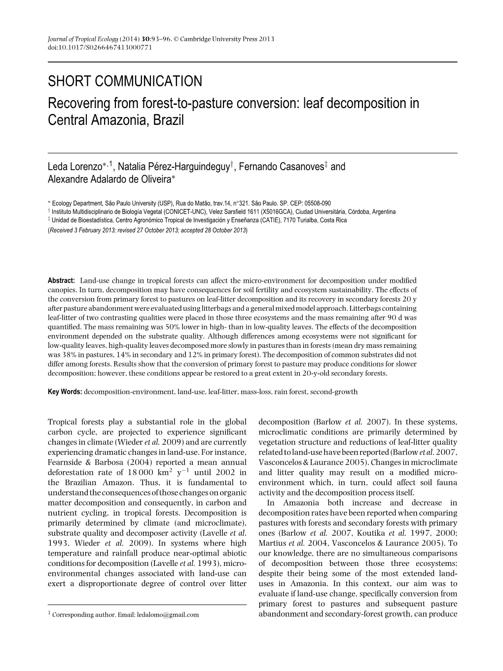 Leaf Decomposition in Central Amazonia, Brazil