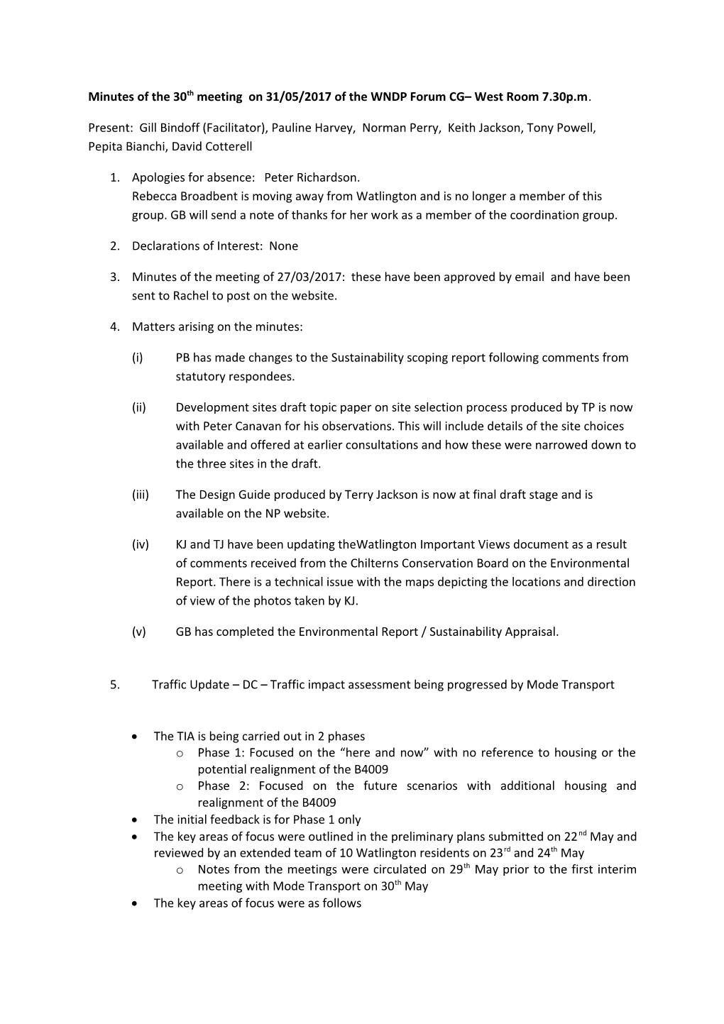 Minutes of the 30Th Meeting on 31/05/2017 of the WNDP Forum CG West Room 7.30P.M