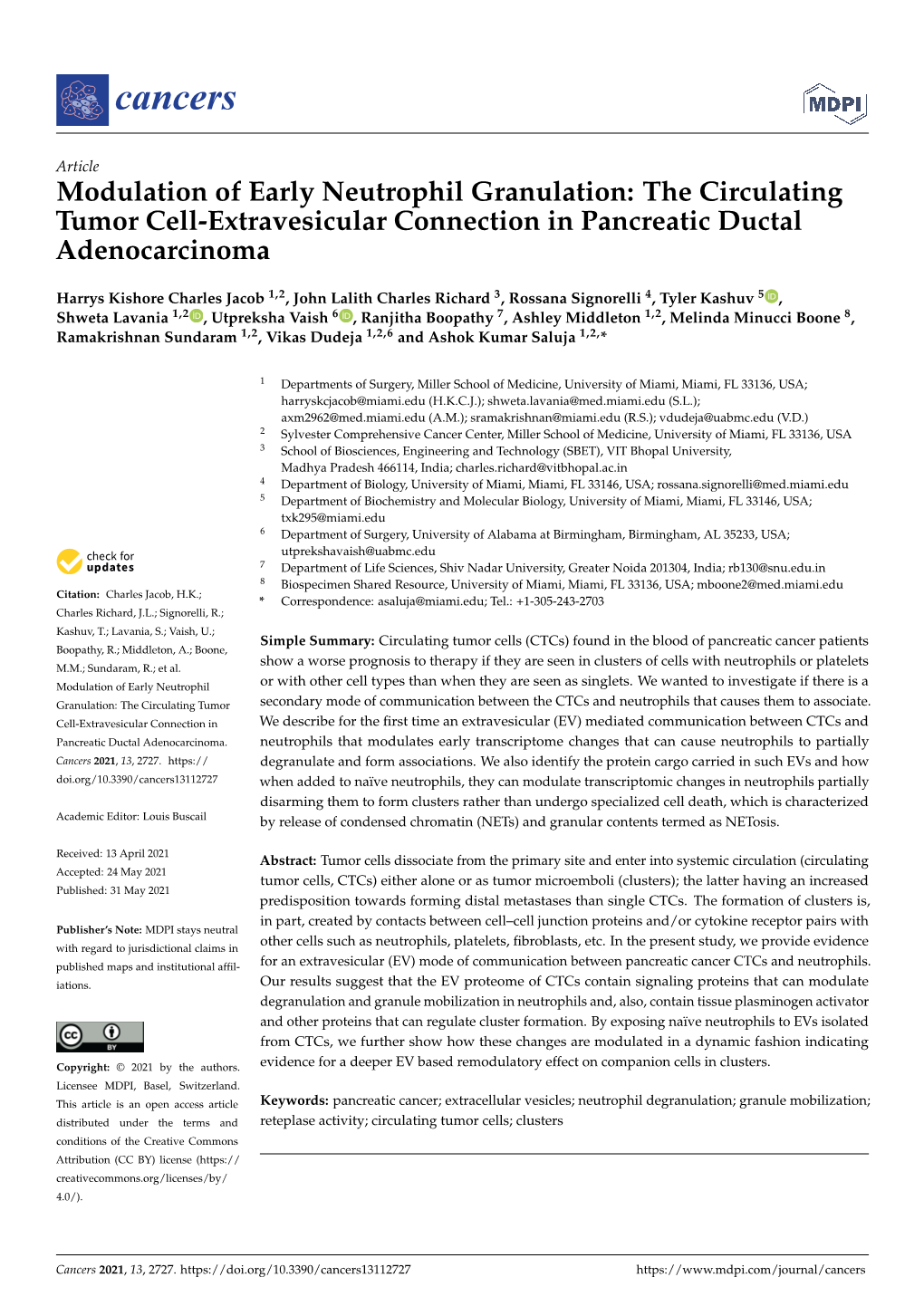 Modulation of Early Neutrophil Granulation: the Circulating Tumor Cell-Extravesicular Connection in Pancreatic Ductal Adenocarcinoma