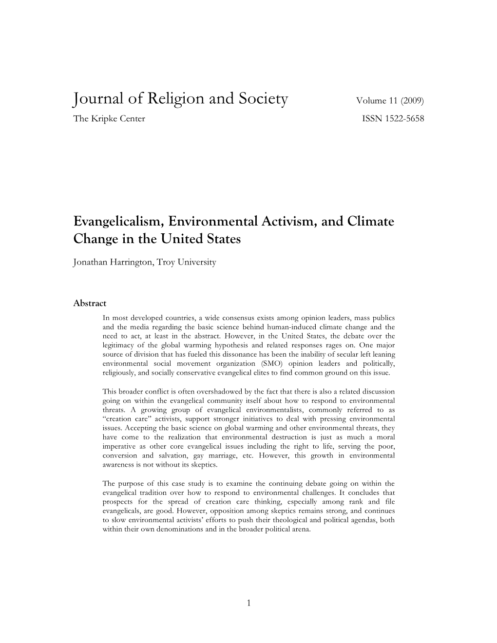 Journal of Religion and Society Volume 11 (2009) the Kripke Center ISSN 1522-5658