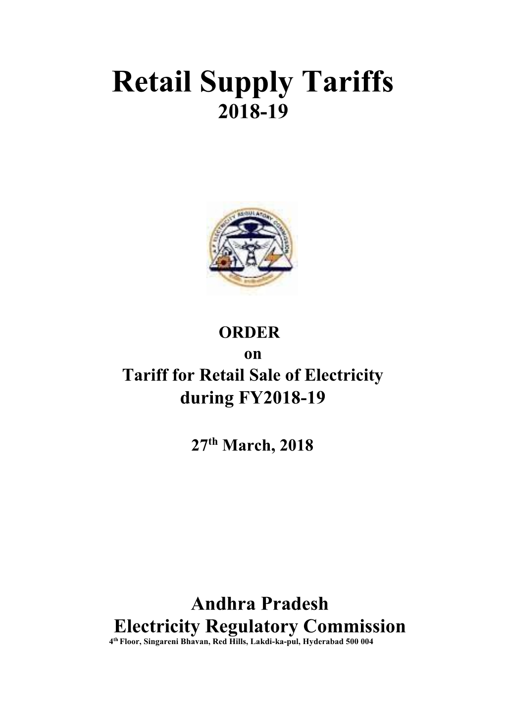 Tariff Order for the Year 2018-2019