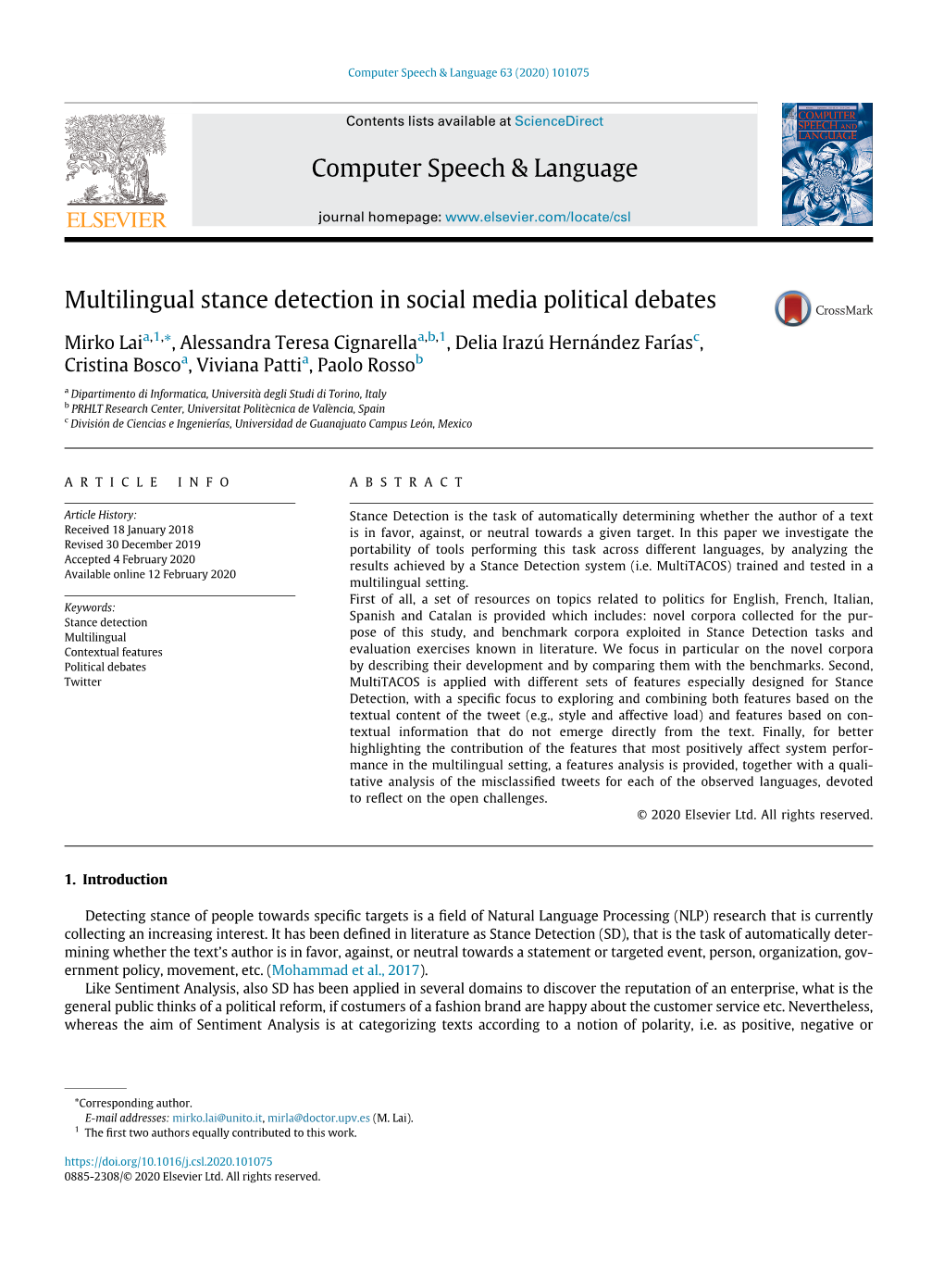 Multilingual Stance Detection in Social Media Political Debates