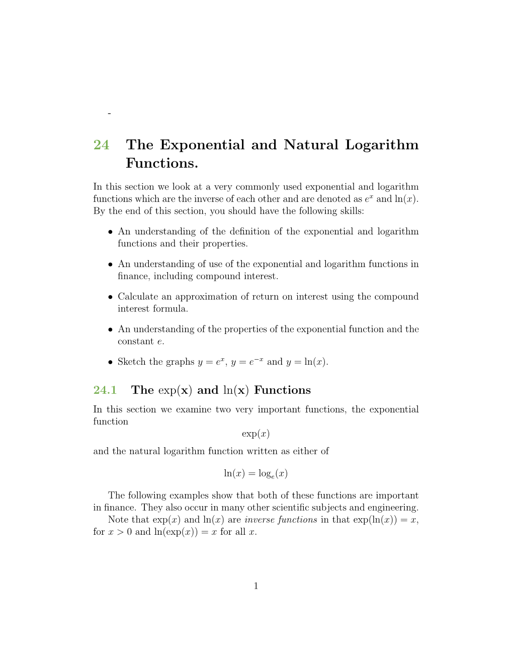 24 the Exponential and Natural Logarithm Functions