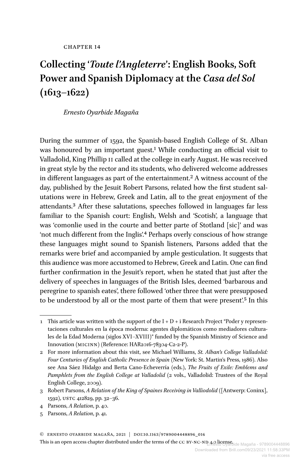 English Books, Soft Power and Spanish Diplomacy at the Casa Del Sol (1613–1622)