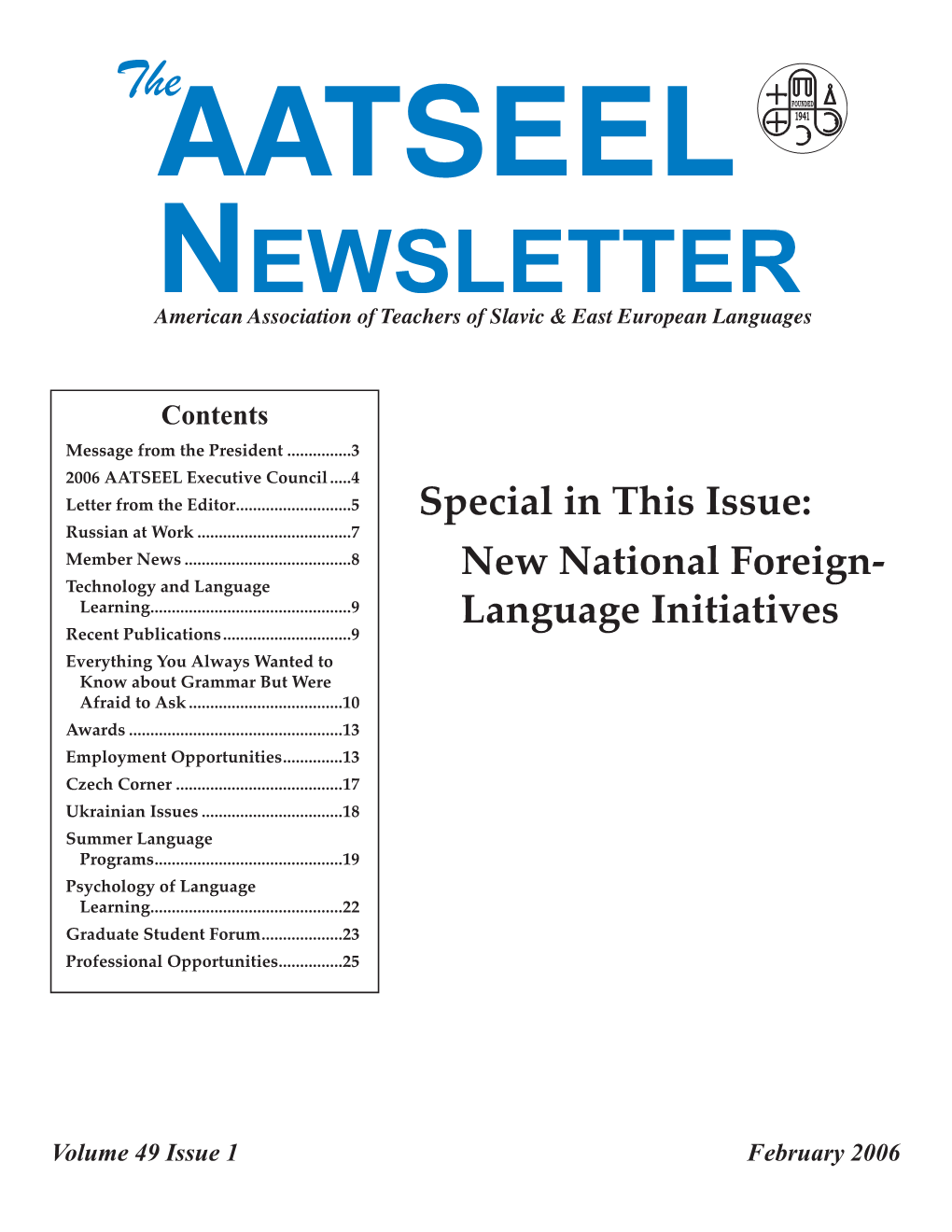 NEWSLETTER American Association of Teachers of Slavic & East European Languages