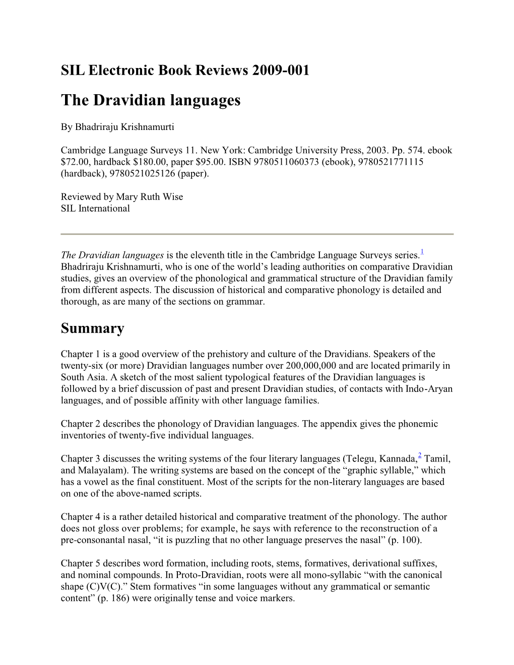 The Dravidian Languages