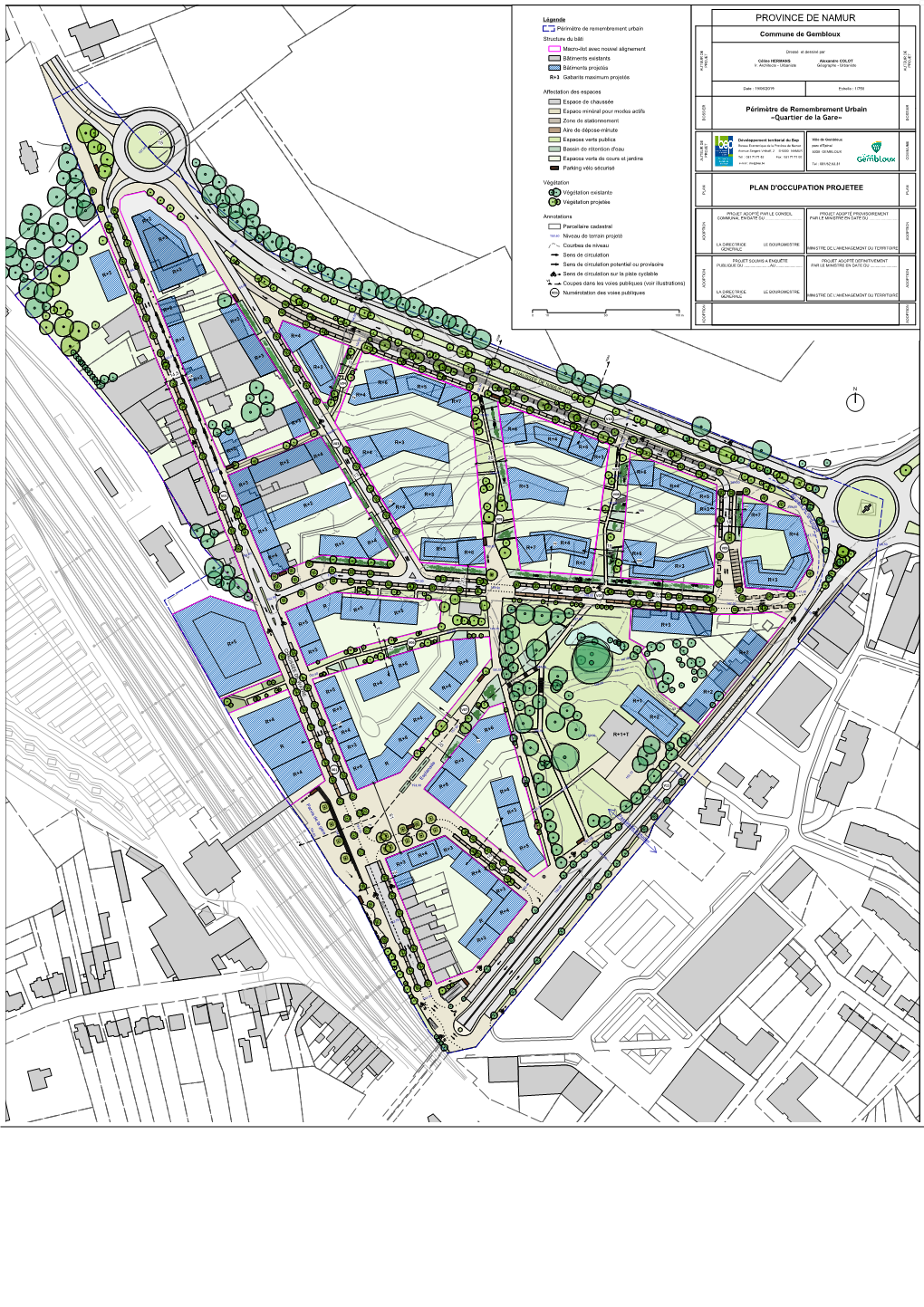 PROVINCE DE NAMUR Périmètre De Remembrement Urbain Commune De Gembloux Structure Du Bâti Macro-Ilot Avec Nouvel Alignement Dressé Et Dessiné Par