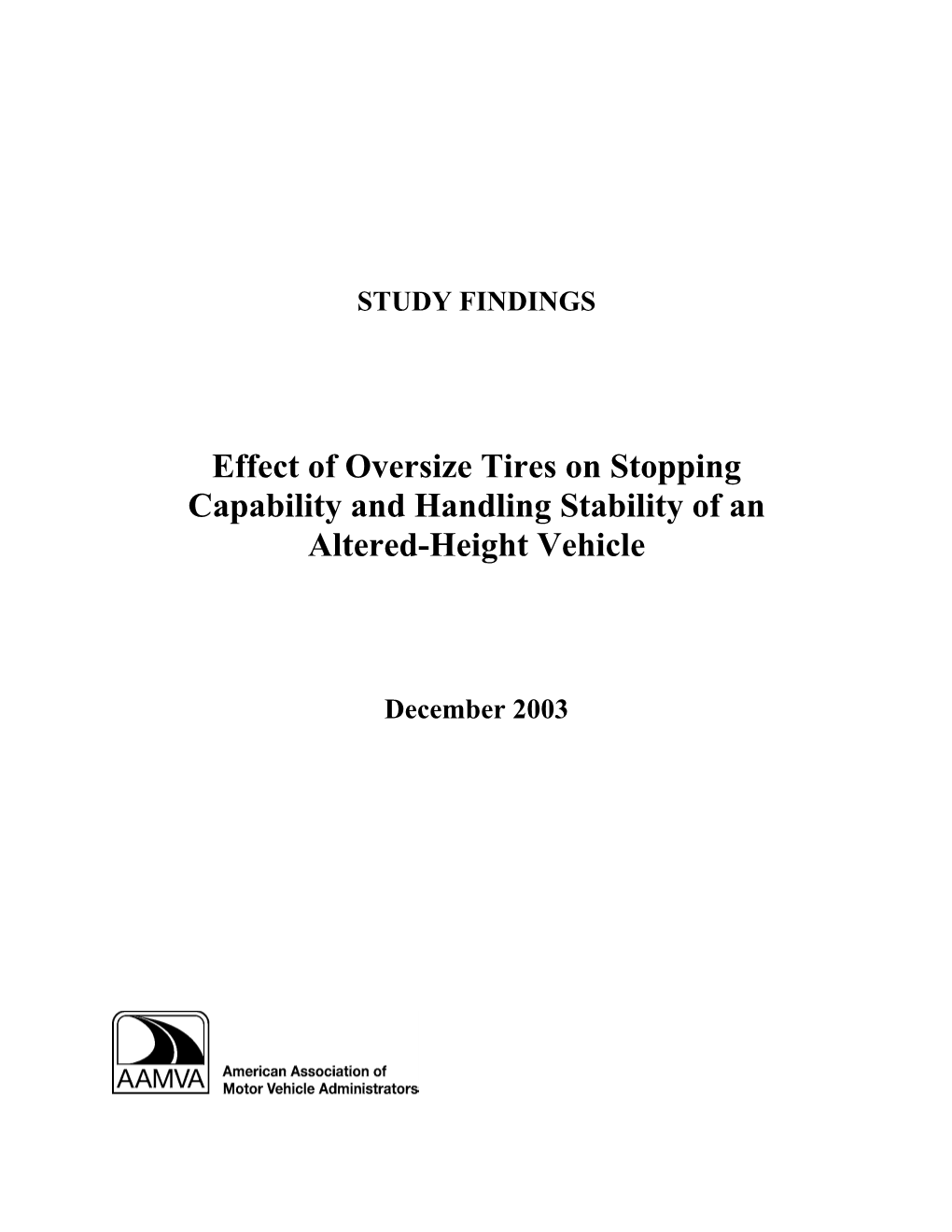 Effect of Oversize Tires on Braking Characteristics