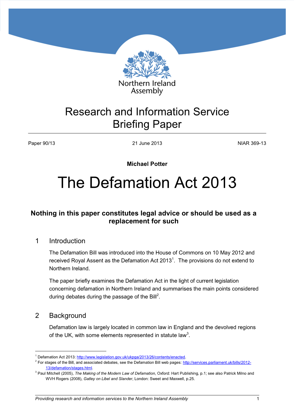 The Defamation Act 2013