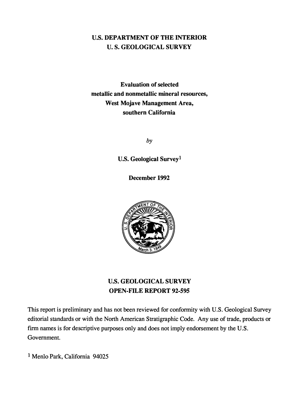 By This Report Is Preliminary and Has Not Been Reviewed for Conformity with U.S. Geological Survey Editorial Standards Or with T