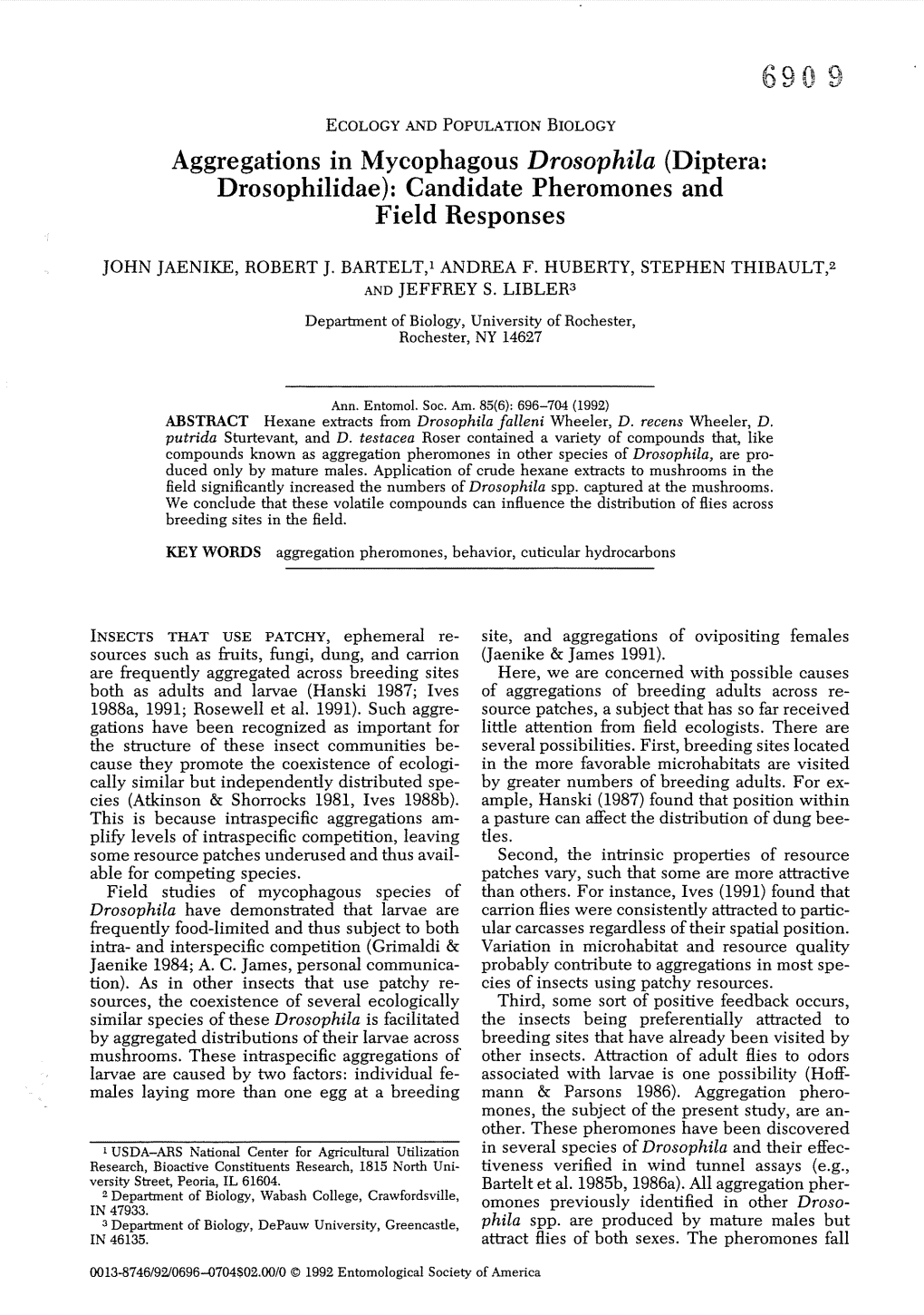 Diptera: Drosophilidae): Candidate Pheromones and Field Responses