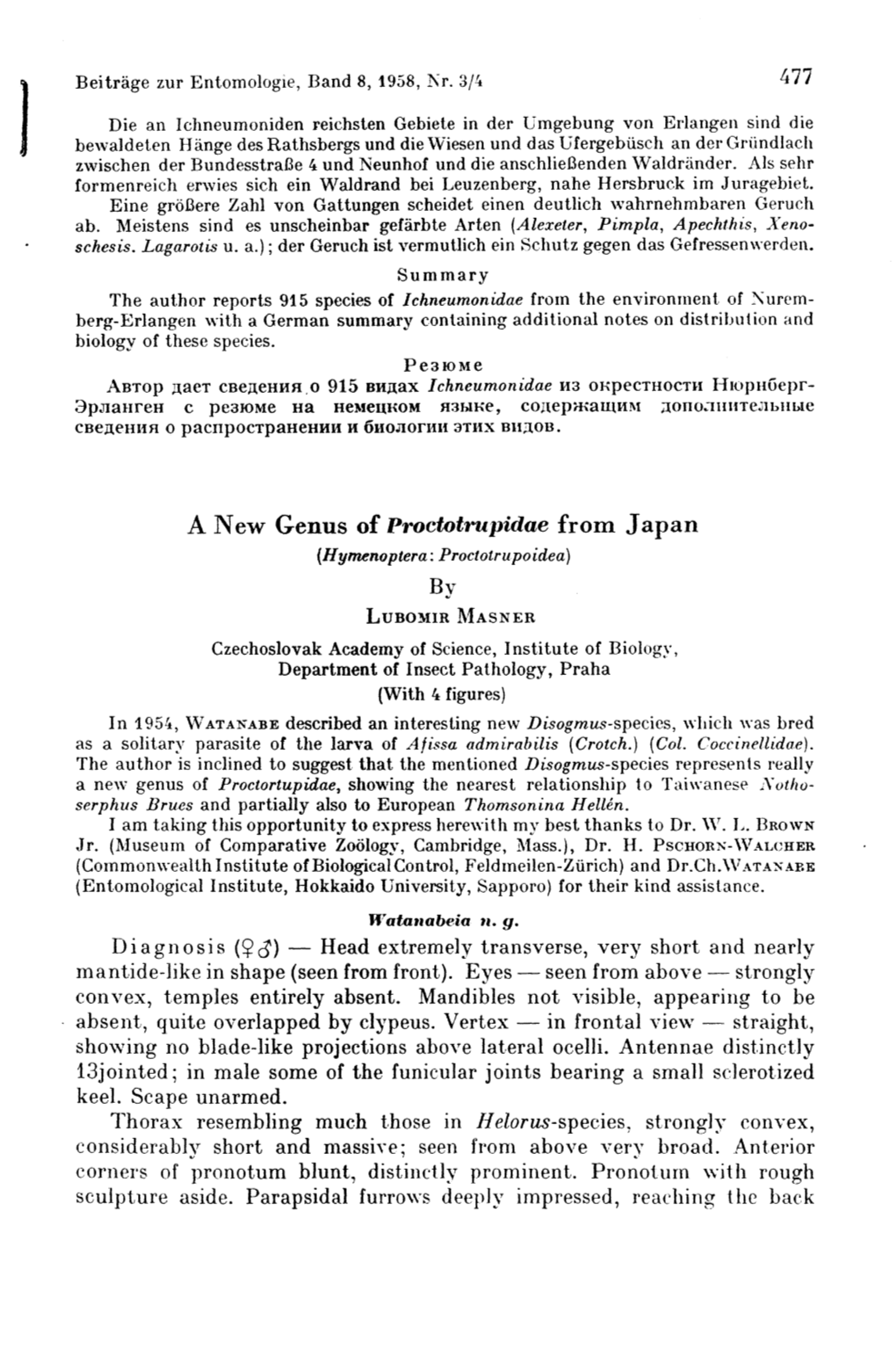 477 Anew Genus of Proctotrupidae from Japan